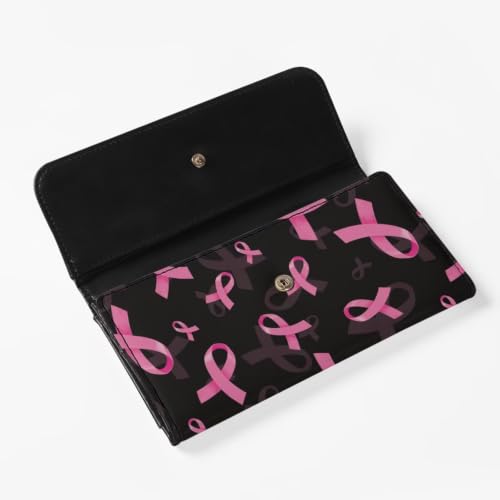 Image of AFPANQZ Womens Trifold Wallets Large Capacity Wallet for Lady Travel Purse | Pink Ribbon Print Luxury Three Fold Coin Purse Long Rfid Slim Card Holder Purse