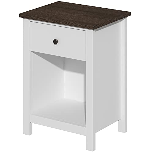 Choochoo Farmhouse End Table With Drawer, White Bedside Table With Storage Cabinet For Bedroom, Wooden Nightstand Side Table Living Room #TOP6