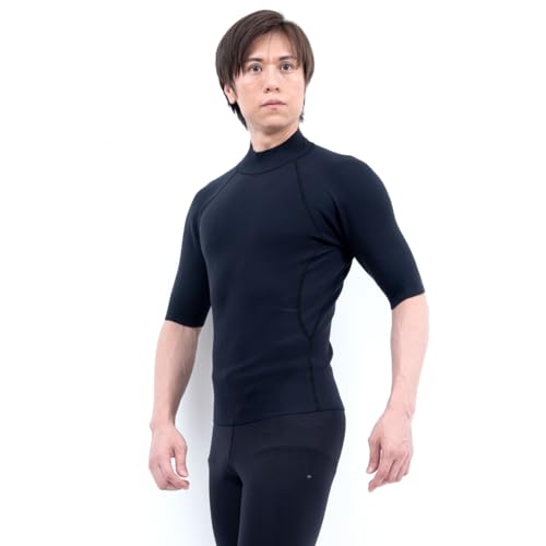 DELLING 日本製 ウェットスーツ インナー 半袖 メンズ AIR SKIN(エアースキン)ブラックメタリックス 1mm スキンゴム生地 防寒インナー 保温インナー ドライスーツ インナー (L)