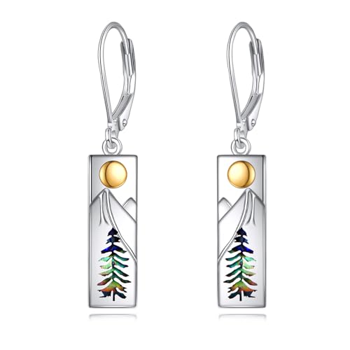 YFN Mountain Earrings 925 Sterling Silver Abalone Dangle Drop Mountain Jewelry Gift for Skiers, Hikers, Campers, Climbers and Nature Lovers