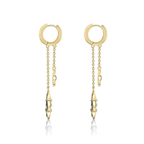 Black Onyx Flower Dangle Drop Earrings for Women in 925 Sterling Silver with Yellow Gold Plating Hinge Post by Lavari Jewelers3