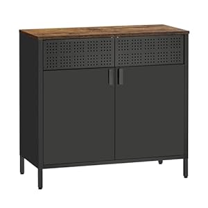 HAND IN HAND Buffet Sideboard Cabinet Accent Cabinet with Adjustable Shelves Sideboard Cabinet with Steel Frame for Living Room Entryway Rustic Brown and Black