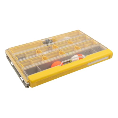 Image of Plano EDGE 3600 Premium Tackle Utility Box, Gray and Yellow with Clear Lid, Rust-Resistant and Waterproof, Customizable Tackle Protection Organization
