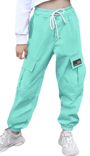 Image of SANGTREE Girls & Womens Cargo Pants Elastic Waist Drawstring Tapered Jogger Pants with Pockets, 6 Years-Women 2XL