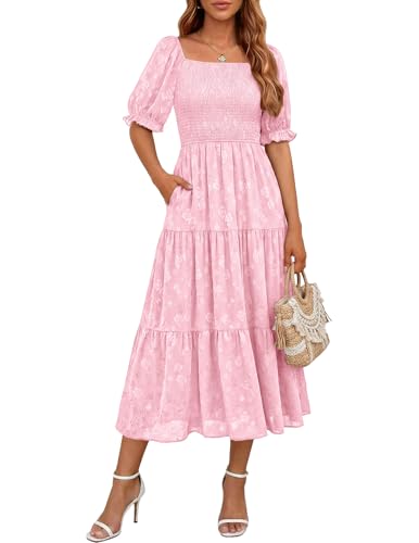 Image of DRESSTELLS Floral Cocktail Dress with Pockets for Wedding Guest Pink XL