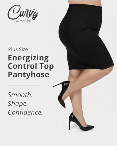 Image of MeMoi Energizing Plus Size Curvy Control Top Pantyhose for Women, Semi Opaque Pantyhose, Lightweight Womens Stockings