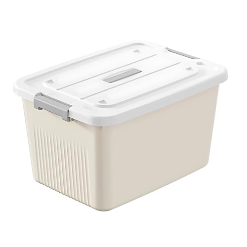 Image of KREPS Plastic Storage Bins With Latching Lids Stackable Containers, Large Storage Box For Bedroom, Basement, Classroom, Camping, Office (CREAM, X-LARGE - 18 X 12 X 9.5 INCH, PACK OF - 1)