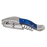 Wine Enthusiast Executive Wine Bottle Opener – Blue Pakkawood Handle Waiter’s Corkscrew with Double-Hinged Lever, Foil Cutter – Personalized Kitchen Gadget & Gift – Stainless Steel Wine Opener Tool