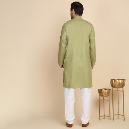 Image of KRAFT INDIA Men's Cotton Solid Kurta With Drawstring Pyjama Set