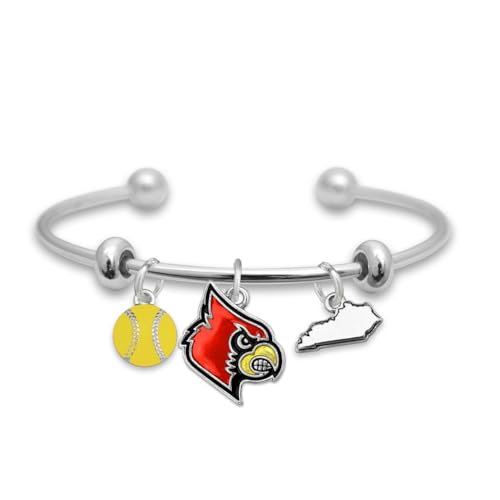 From the Heart Louisville Cardinals Softball Accent Charm Team Traditions Cuff Bracelet with Team Color Logo, Softball and State Accent Charm Officially Licensed Jewelry Fan UL