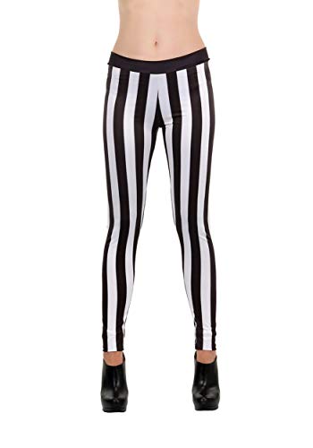 elope Women's Black and White Striped Leggings - Stretchy Waistband,
