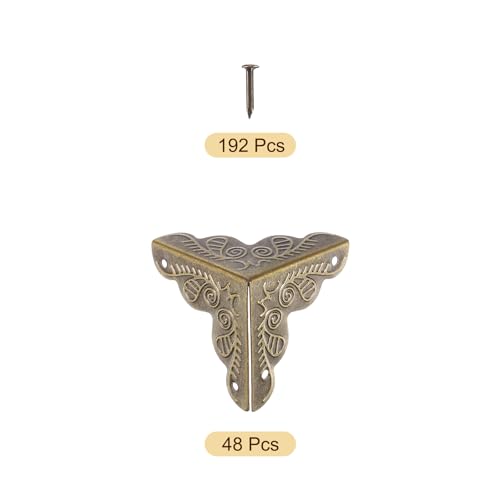 Image of uxcell 48 Pcs Box Edge Guard, 25mm Decorative Box Corner Cover, Corner Protector, Vintage Stair Dust Corners with Screws, Bronze