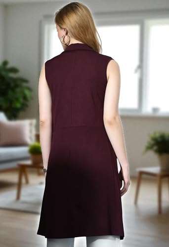 Image of Women's Sleeveless Long Solid Wine Formal Style for Office & Casual Wear