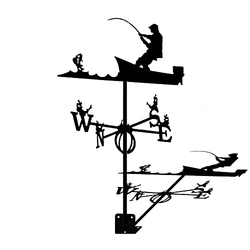 Girouette sur piquet avec pêcheur pour décoration de jardin et cour