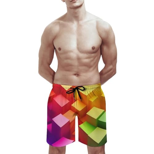 Men's Beach Swim Trunks with Mesh Lining, Elastic Waist Bathing Suit Breathable Quick Dry Swimming Shorts3