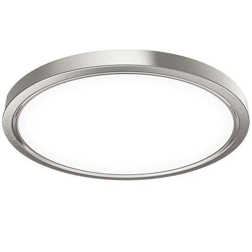 OUILA Unterputz LED Deckenleuchte Flach Rund - Ø30CM Deckenlampe Gebürstetes Nickel 24W 4000K 2600LM IP44 Wasserdichte Badezimmer lampe, Küchenlampe Neutralweiß für Küche Bad Schlafzimmer Flur Keller