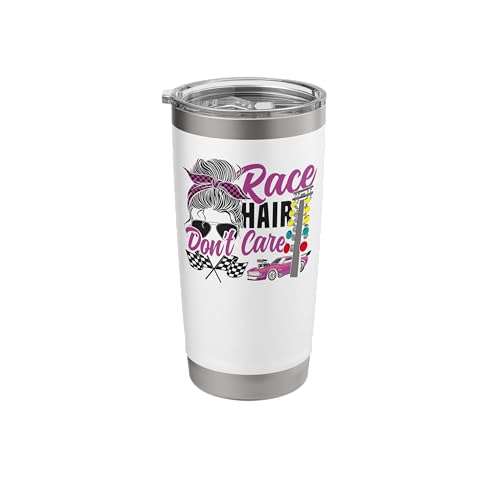 Drag Racing Race Car Girl Race Hair Don't Care Stainless Steel Insulated Tumbler