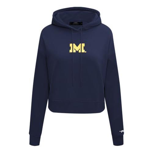 Pro Standard Womens College University Of Michigan Wingspan Cropped Pullover Hoodie Midnight Navy S