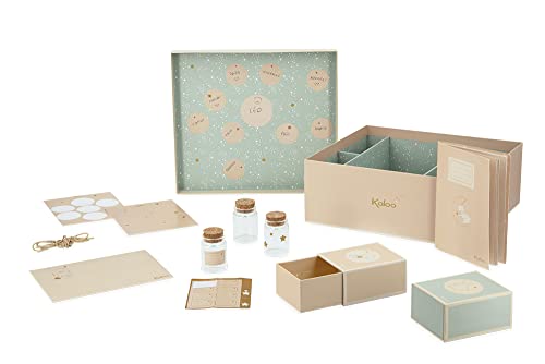 KALOO - Rêves De Douceur, Caja de Recuerdos Mis Primeros Instantes, Estuche de Nacimiento de Cartón 23 x 23 cm, Personalizable, con Frascos, Cuaderno, sobre, Cajitas, Pegatinas, K220000, Beige