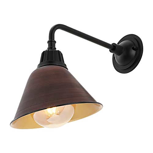 Image of JONATHAN Y Croydon 1-Light Gooseneck Barn Sconce 9.63 inch, Wood Finish /Copper