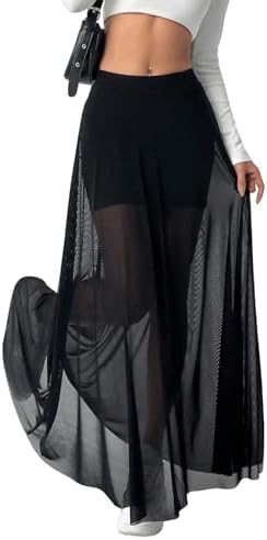 GORGLITTER Glitterrok Dames Feest Met Mesh Transparant Broek Eronder 2 In 1 Met Galaxie Patroon, zwart, XL GORGLITTER Glitterrok Dames Feest Met Mesh Transparant Broek Eronder 2 In 1 Met Galaxie Patroon, zwart, XL