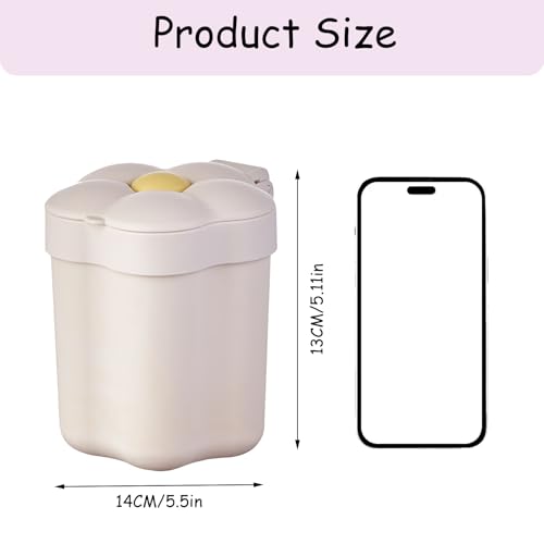 Image of Cute Desktop Trash Can, Desktop Trash Bin with Lid Flower Shape Small Garbage Can Large Opening Storage Paper Basket(White)