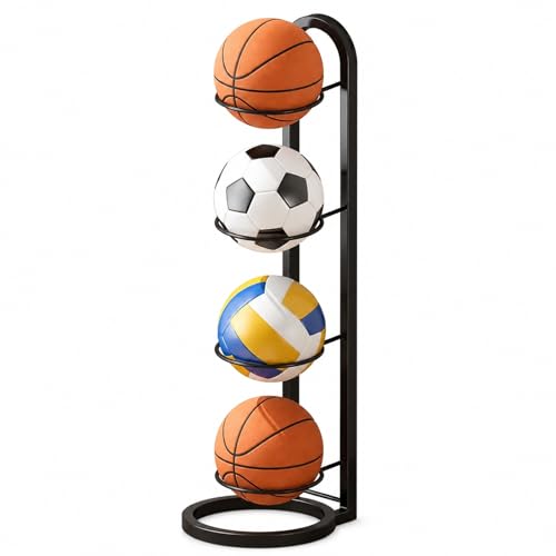 GOOGO 4 Stufiger Ballständer Metall Basketball Ständer Herausnehmbare Vertikale Ball Aufbewahrung Ballständer Display Halter für Basketball Fußb40all und Volleyball Schulgeräteraum (4 Stufiger)