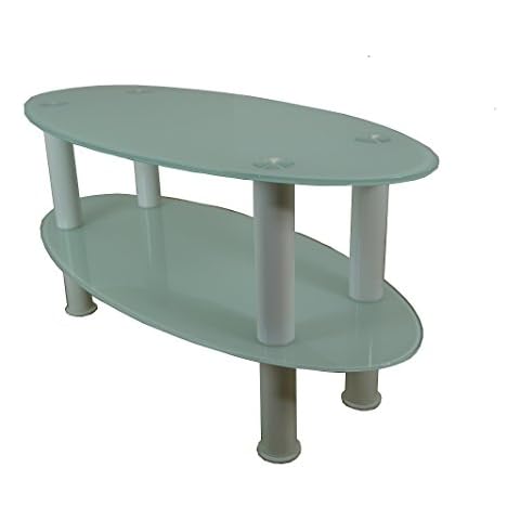 Mountright Oval Glass Coffee Table - Side Table - TV Stand (White Glass - White Legs) Cover