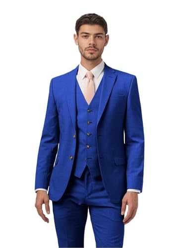 Men's 3 Pieces Suit Elegant Solid Six Button Slim Fit Double Breasted Party Blazer Vest Pants Set