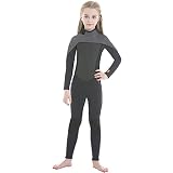 MORGEN SKY ウェットスーツ キッズ 水着 2.5mm 子供用 フルスーツ ラッシュガード マリンスポーツ ダイビング 水遊び プール 長袖 長ズボン 防寒保温 日焼け止め 男の子 女の子 上下一体 R001(子供タイプA グレー,XL)