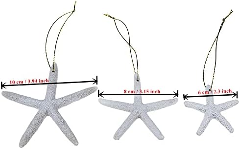 LJY 30 Pieces Mixed Sizes Resin Pencil Finger Starfish with Rope for Christmas Tree Hanging Ornaments Beach Theme Wedding Home Decor & DIY Craft Project (White)