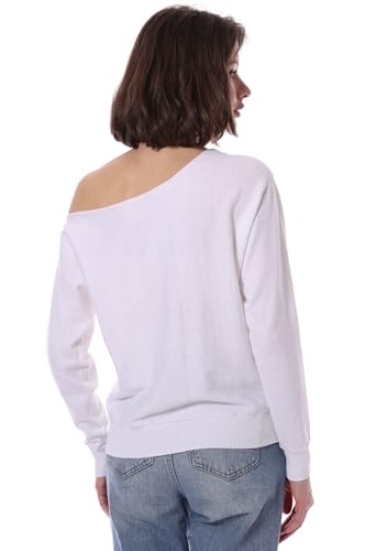Image of Minnie Rose Womens Long Sleeve Off The Shoulder Cotton Cashmere Pull Over Sweater