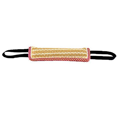 JINJULI Dog Training Bite Pillow Jute Bite Toy Dog Tug Toy Durable Dog Bite Sleeve Stick Training Equipment for K9 Puppy to Large Dogs Interactive Play (12" x 3.2") (Red -Long Stripe /Black Rope)