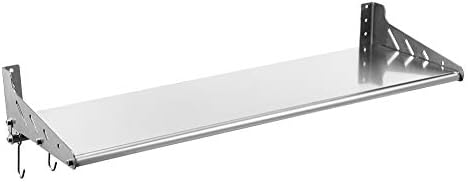 Funan Mountain Stainless Stell Wall Mount Shelf with Hooks 304 Bathroom Kitchen Commercial Shelf Rack Restaurant Bar Multifunctional Storage Shelf (10.63, 31.5)