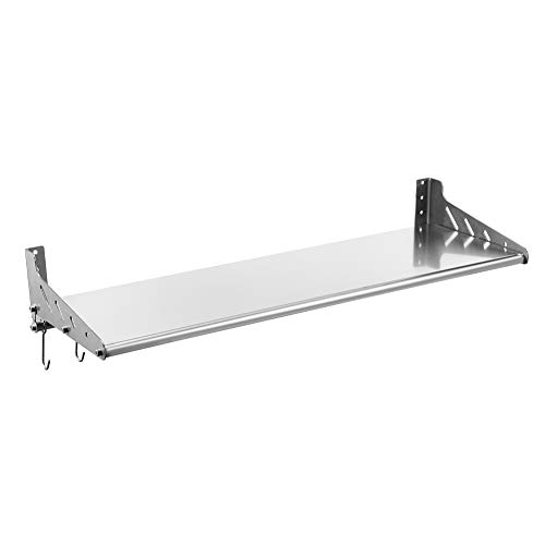 Stainless Stell Wall Mount Shelf with Hooks 304 Bathroom Kitchen Commercial Shelf Rack Restaurant Bar Multifunctional Storage Shelf (10.63, 31.5)