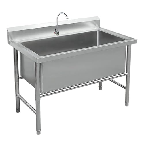 Servicio de Acero Inoxidable Juego de Fregadero de Cocina Comercial de un Solo tazón Independiente con Grifo for Restaurante, Taller de Garaje Lavandería Industrial (120 * 60 * 80cm)