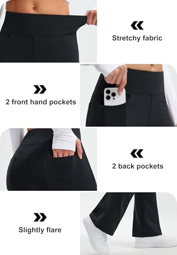 Libin Damen Thermo Flared Leggings Thermohose Wanderhose Wasserabweisend Winter Sporthose Schlaghose Yogahose Bootcut Hose mit Taschen, Schwarz M