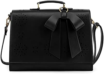 ECOSUSI Ladies PU Leather Laptop Bag Briefcase Crossbody Messenger Bags Satchel Purse Fit 14" Laptop, Black