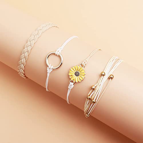 String Bracelets For Teen Girls Surfer Anklet Bracelet Handmade Braided Bracelets For Women Men Waterproof Anklets Boho Summer Beach Holiday Ankle Bracelets (Sunflower Set) #TOP3