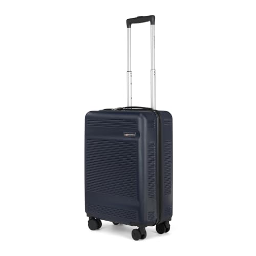 Image of SWISS MILITARY Pascal Hard 55cm Lightweight PC Small Cabin Travel Luggage Trolley Bag, Anti-Theft Zippers & 3-Dial Lock, 360 Wheels, Wet Pocket & Aluminium Trolley Handle Suitcase Capacity 51L-Navy