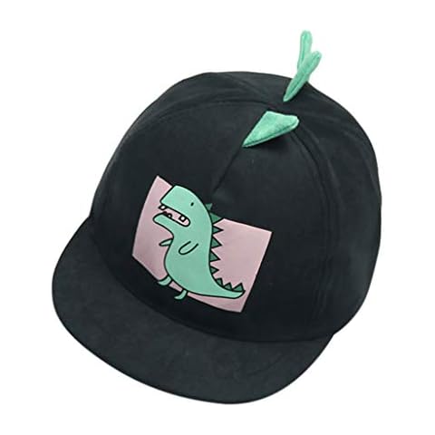 HOOUDO Baby Toddler Boys Cute Cartoon Dinosaur Print Snapback Flat Peak Hats Sun Hat Baseball Cap Kids Children Black Cover