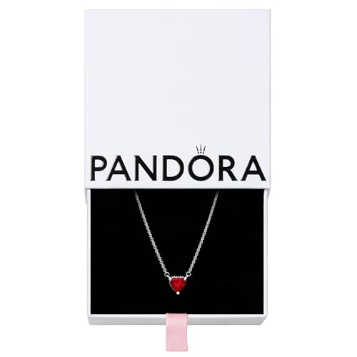 PANDORA Sparkling Heart Halo Pendant Collier Necklace - Adjustable Necklace - Stunning Women's Jewelry - Gift for Her - Sterling Silver with Red Crystal - With Gift Box - 17.7