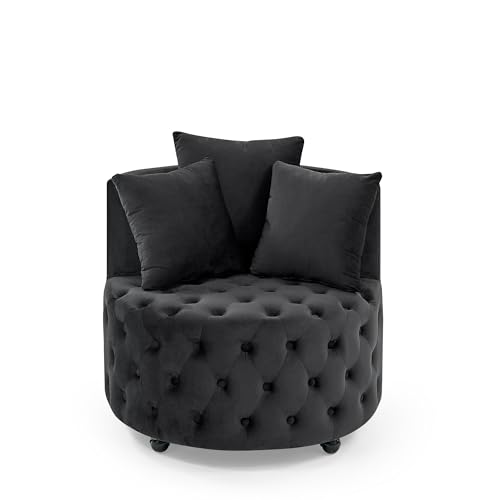 Sillón Giratorio Tapizado Terciopelo Negro