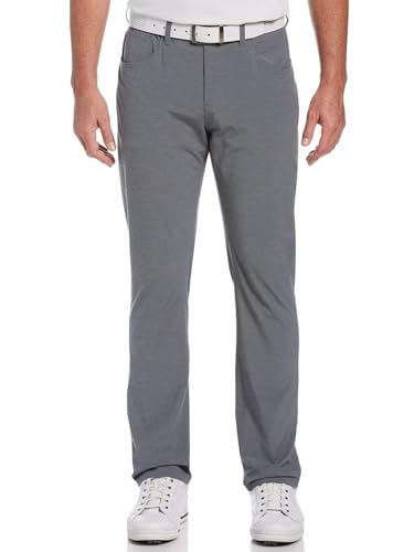 PGA TOUR Men's Flat Front Comfort Stretch 5 Pocket Golf Pant, Dk Grey Heather, 34W x 32L