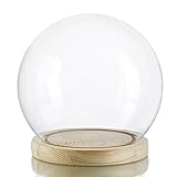 ZEERSHEE Round Globe Cloche Glass Dome with Wooden Base, 6' Glass Display Dome for Succulents, Plants & Keepsakes, Decorative Sphere Cloche Bell Jar for Collectibles & Home Decor