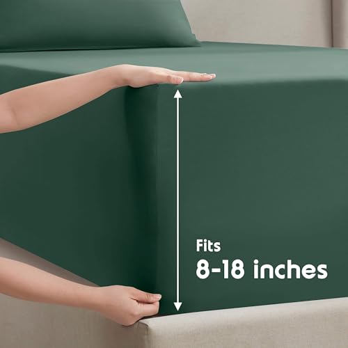 Image of Nestl Split King Bed Sheet Set - Dark Green - 5-Piece Deep Pocket | Instantly Soft, Night-One Ready (No Wash Required). Fits 16-Inch Deep Pockets, 360-Degree Elastic Grip