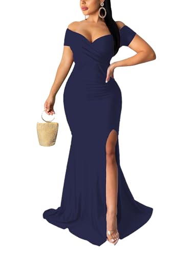 Image of Fooullaide Women Sexy Off Shoulder Elegant V Neck Wrap Formal Evening Gowns