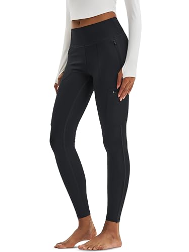 MAGCOMSEN Women's Hiking Leggings with 4 Zipper Pockets Water Resistant High Waisted Cargo Leggings Workout Running Yoga3