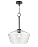ML Lighting | Morbelle Collection | 55201-MB | Indoor 1 Light Metal Pendant in Matte Black with Clear Glass Shade | Kitchens, Dining Rooms, Living Rooms, Entryways, Hallways