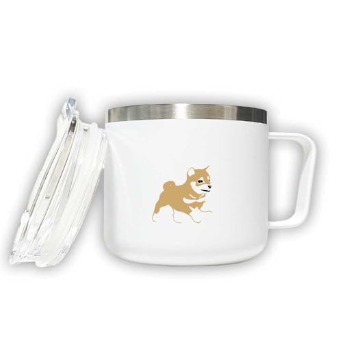豆柴 赤毛 蓋つき ステンレス マグカップ ホワイト 320ml 保温 保冷 ふた 二重構造 オリジナル 柴犬 犬 ペット 動物 アニマル